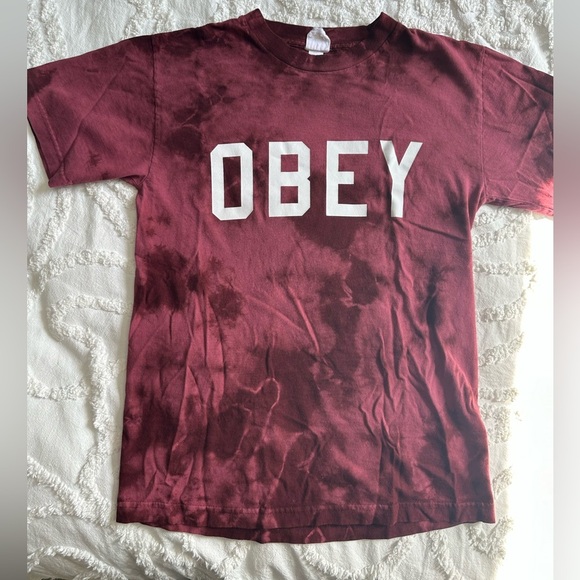 Obey Tops - Vintage Obey Tie Dye T-shirt Maroon Size X Small Propaganda